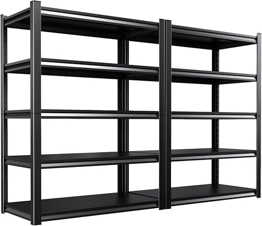 2 Pack Storage Shelves,3000LBS Garage Shelving ,Adjustable Garage Shelves ,Heavy Duty Metal Shelving, 5 Tier Wood Utility Steel Shelf, Easy-to-install Shelving Units and Storage 71.2''x46''x19.7"