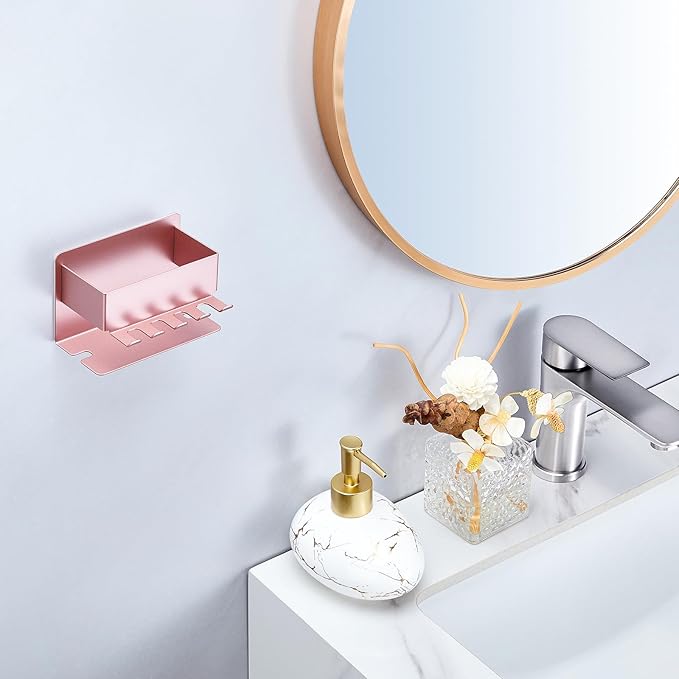 Toothbrush Head Holders, Electric Tooth Brush Head Holder, Adhesive Toothpaste Holder for Shower Bathrooms, Wall Mounted Tooth Brushing Holder Organizer Storage (Rose Gold, Small)