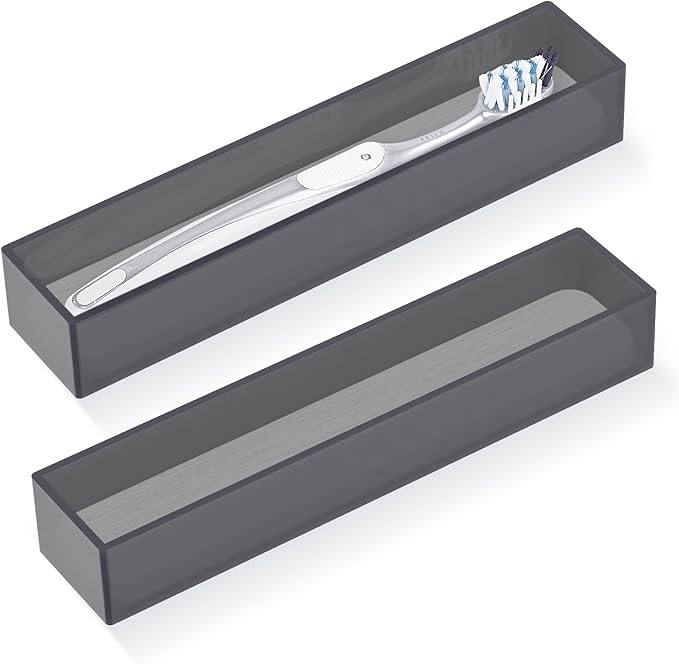 Linkidea 2 Pack Acrylic Toothbrush Holder with Diatomite Drying Stone, Drawer Organizer with Drainage Hole for Toothbrush, Compatible with Colgate Extra Clean, Oral-B CrossAction (Grey)