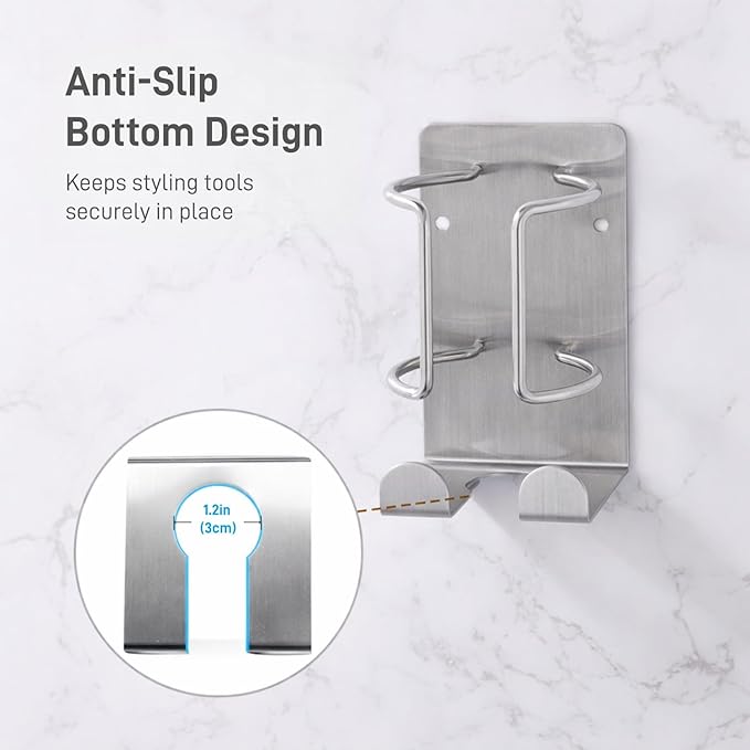 Curling Iron Holder, Stainless Steel Flat Iron Holder Wall Mount, Hair Straightener Holder for Bathroom Storage, Dyson Airstraight Holder Space Saving Silver PTALSEAW