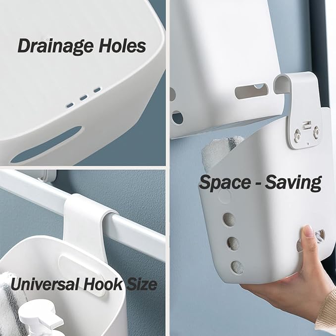 3 Pcs Hanging Shower Organizer Basket Caddy, Portable Walll Storage with Hooks for Bathroom Kithcen Dorm College, Grey