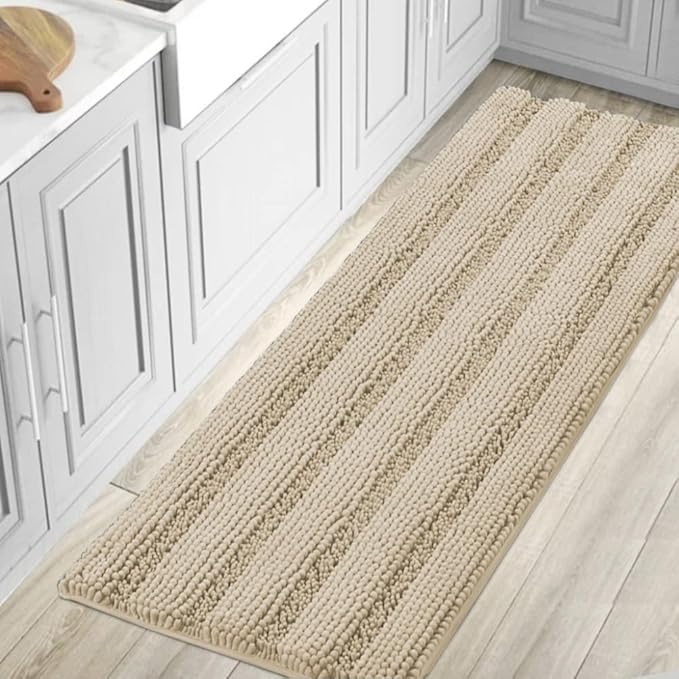H.VERSAILTEX Bath Rugs for Bathroom Non Slip Bath Mats Thick Chenille Striped Bath Rug Runners 59" x 20" Absorbent Fluffy Soft Shaggy Mats Dry Fast Plush Area Carpet for Bath Room - Fog