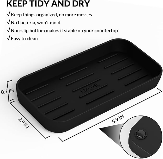 LMQML Soap Dispenser - 2 Pack, Antique Design Thick Amber Glass Hand Soap Dispensers with Sturdy Tray; 304 Rust Proof Stainless Steel Black Pump, 12Pcs Stickers, for Kitchen, Bathroom- Black
