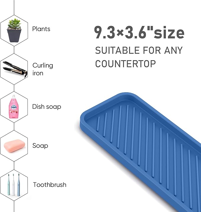 EG-SIPRO Kitchen Sink Organizer Tray,Sponge Holder for Kitchen Sink Bathroom Counter Tray Sponge Caddy Silicone Soap Holder for Soap dispenser, Bottle, Dishwashing Accessories(2-pack)
