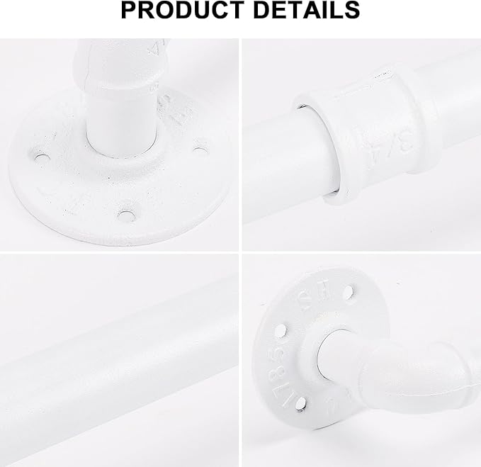 Industrial Pipe Towel Rack Towel Bar, Heavy Duty Wall Mounted Rustic Farmhouse Bath Towel Holder for Bathroom (White, 24 inch)