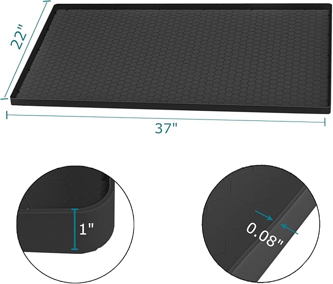 Under Sink Mat 37 x 22 for Kitchen Waterproof, Silicone Under Kitchen Bathroom Sink Liner Mat, Easy to Clean Cabinet Mat Organizers and Storage, Black