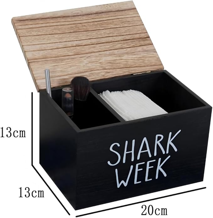 Sanitary Napkin Storage Container, 2 Compartments Pad and Tampon Organizer, Wooden Menstrual Care Storage Box, 7.9x5.1x5.1inches Black