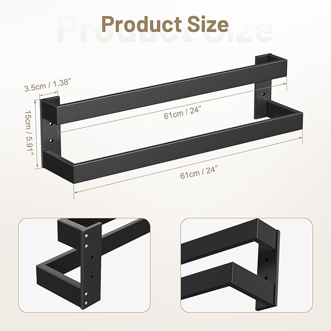 Double Towel Bar,Towel Holder for Bathroom Stainless Steel Towel Rack Wall-Mounted Bathroom Towel Bar 24-Inch Bathroom Hardware Accessories,Matte Black