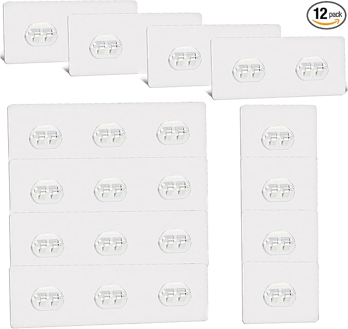 12 Pcs Shower Caddy Adhesive Hooks Replacement Storage Shelf Basket Strips Hook/No Drilling Strong Adhesive & Waterproof Hooks for Bathroom Wall Corner Shelf,Soap Holder,Organizer,Kitchen Racks