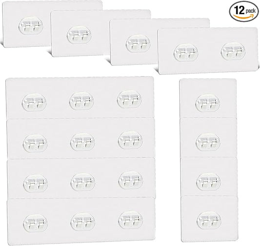 12 Pcs Shower Caddy Adhesive Hooks Replacement Storage Shelf Basket Strips Hook/No Drilling Strong Adhesive & Waterproof Hooks for Bathroom Wall Corner Shelf,Soap Holder,Organizer,Kitchen Racks