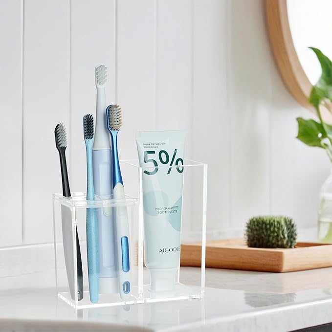 Acrylic Toothbrush Holders for Bathroom, 5 Slots Toothbrush and Toothpaste Storage Organizer Holder, Home Decor for Bathroom Accessories Organizer - Clear