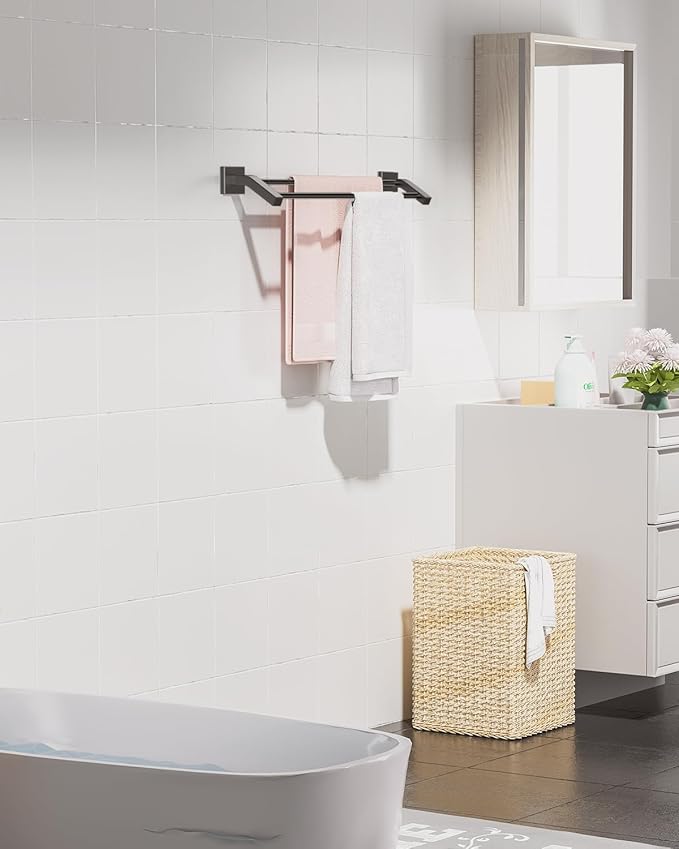 Alise Bath Double Towel Bars,Towel Holder Towel Racks for Bathroom Lavatory,20 Inch SUS304 Stainless Steel Towel Hanger Towel Rail Wall Mount,Matte Black