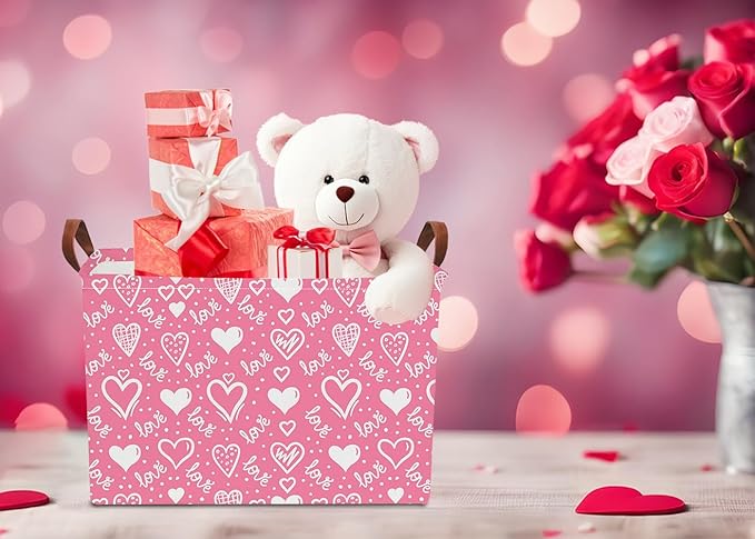 NTAOHAMPER Children's Day Gifts Love Heart Fabric Storage Basket Empty with Handles, Books Box, Baby Shower Baptism Lovely Storage24L(Lovely Heart)