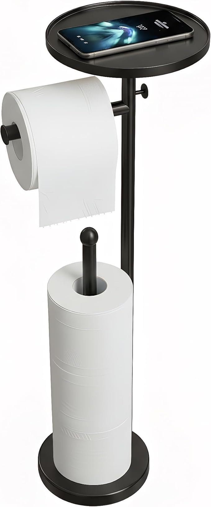 Toilet Paper Holder with Shelf, Tissue Roll Holder Stand with Storage Space for Holding Extra 4 Toilet Paper Rolls, Stainless Steel Rustproof Freestanding (Black Matte)
