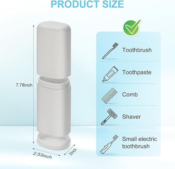 Travel Toothbrush and Toothpaste Case, 2 in 1 Gray Toothbrush Holder and Rinse Cup, Large Capacity Toothbrush Cup with Cover, Portable Toothbrush Holder for Traveling, Camping, Trip - 2PCS