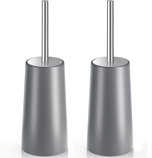 Toilet Brush and Holder, 2 Pack Toilet Brush with 304 Stainless Steel Long Handle, Toilet Bowl Brush for Bathroom Toilet-Ergonomic, Elegant,Durable (Grey)