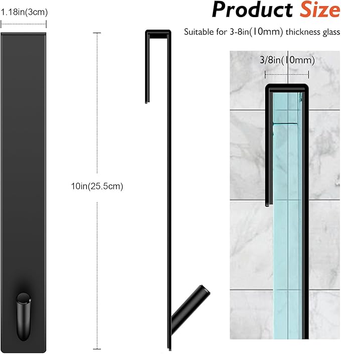 Kontoyo Shower Door Hooks(10 Inch),Extended Over Door Hooks for Bathroom Frameless Glass Shower Door,Stainless Steel Towel Hooks,Heavy Duty Rack Hooks for Robe,Towel-4 Pack-Black