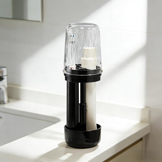 Toothbrush Holder with Tooth Brush Cups, Height Adjustable Electric Toothbrush Toothpaste Storage Stand, Countertop 3 Slots Organizer, Bathrooms Shower Accessories Storage Rack (Black)
