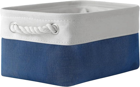 TheWarmHome Storage Bins for Shelves - 12x8x5.2 inch 1 Pack Baskets for Gifts Empty, Fabric Storage Cubes for Closet Organizing Dog Gift Cloth Toy (White & Jean Blue)
