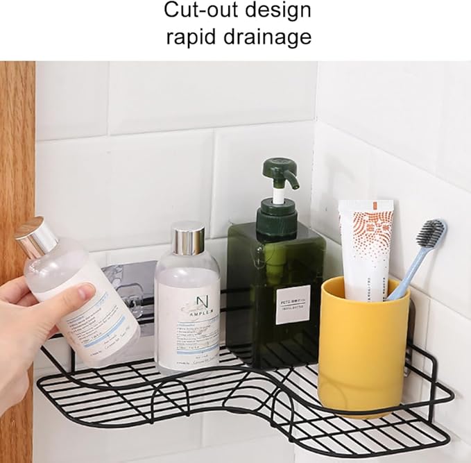 1-Shelf Modern Black Iron Corner Shower Caddy, Strong & Durable, No Drill Wall Mounted Shower Shelf for Bathroom, Kitchen, Bedroom, Office