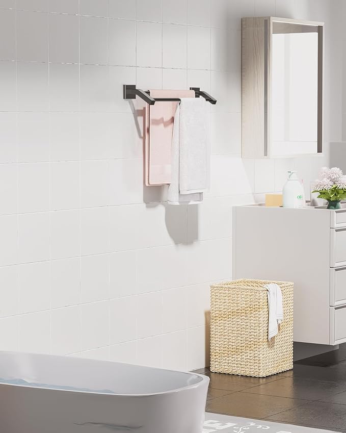 Alise Bath Double Towel Bars, 16 Inch Towel Holder Towel Racks for Bathroom Lavatory,SUS304 Stainless Steel Towel Hanger Towel Rail Wall Mount,Matte Black