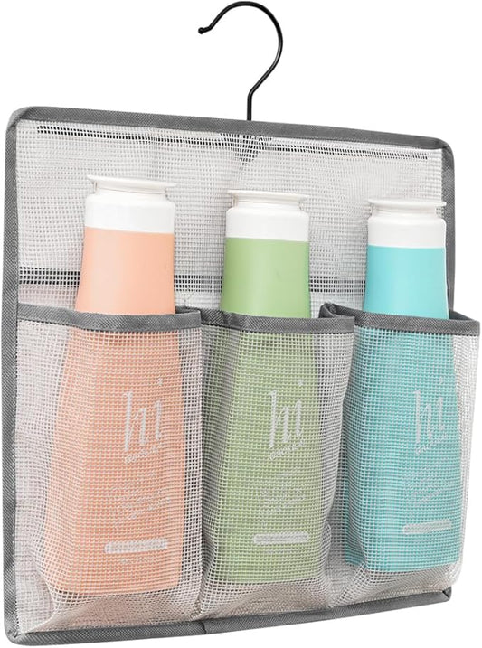 ALYER Mesh Shower Organizer, Shower Caddy with Rotating Detachable Metal Hanger, Quick Dry Bathroom Storage for Toiletry Accessories, Portable Shower Bag for RV, Dorm, Gym and Travel, Gray