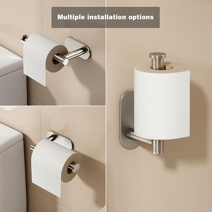 Voldra Toilet Paper Holder, Self Adhesive Toilet Paper Holder Wall Mount, SUS 304 Stainless Steel Toilet Tissue Roll Holder No Drilling for Bathroom Porta Papel de Baño (Brushed Nickel, Classic)