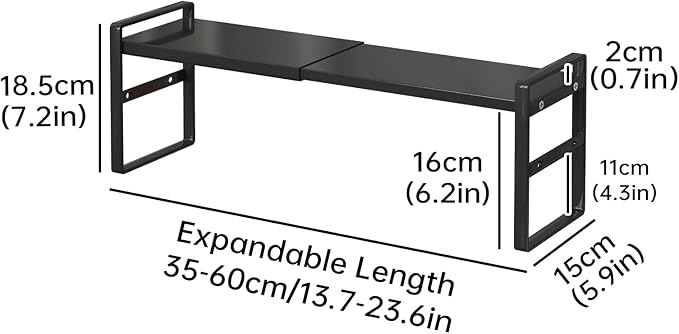 1pc Small Narrow Tall Shelf for Windowsill Kitchen Organizer Stackable Shelves Bathroom Sill Thin Shelves for Narrow Spaces Counter Top Racks (Black, L13.8-23.6'' * W5.9'' * H7.2'')