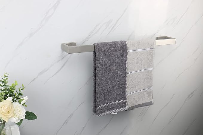 TocTen Bath Towel Rack - 2 Pack Square Base Thicken SUS304 Stainless Steel Towel Bar for Bathroom, Bathroom Bar Accessories Towel Rod Heavy Duty Wall Mounted Towel Holder(Brushed Nickel, 24 Inch)