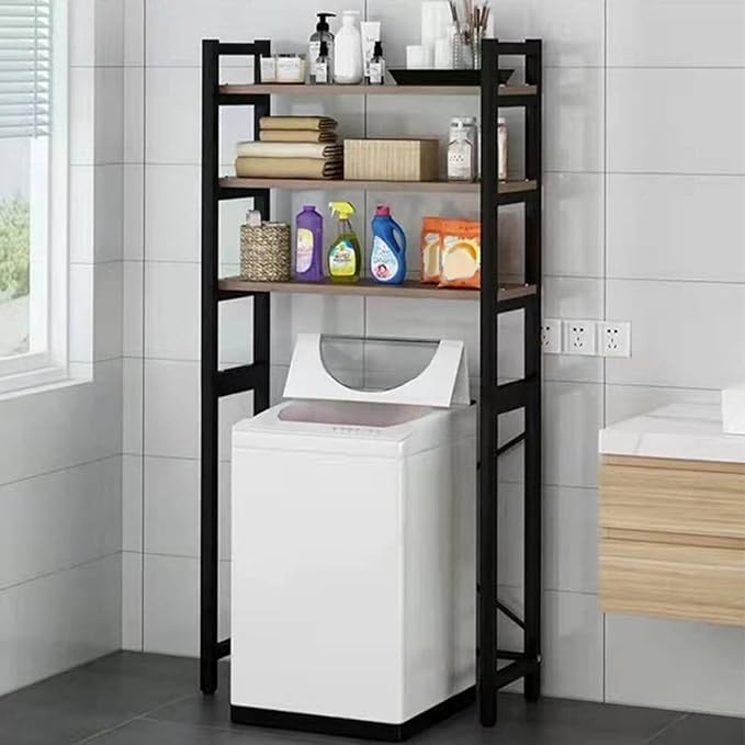 1 Set Over The Toilet Storage, 3-Tier Bathroom Laundry Storage Rack Space-Saving Organizer Household Supplies (Black)