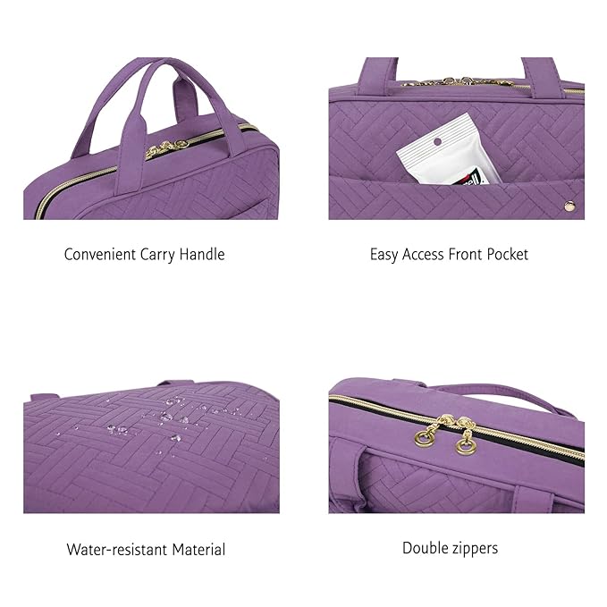 BAGSMART Toiletry Bag Travel Bag with Hanging Hook, Water-resistant Makeup Cosmetic Bag Travel Organizer for Accessories, Shampoo, Full Sized Container, Toiletries (Purple, Medium)