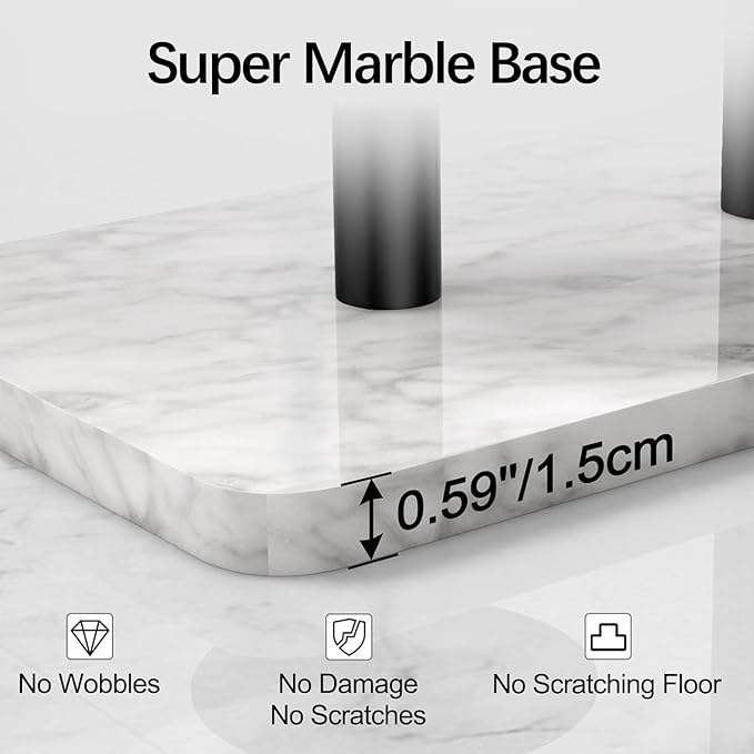 FEILERN Toilet Paper Holder Stand for Bathroom Floor Standing Toilet Roll Dispenser Storages 4 Reserve Rolls, with Top Storage Shelf for Cell Phones, Wipe, Wallet and More(Marble Black)