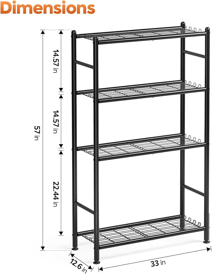 APEXCHASER Metal Shelving, 4-Tier Storage Shelves Large Capacity Steel Wire with Hooks, Adjustable Leveling Feet, Space-Saving Shelf Organizer for Pantry, Laundry, Kitchen (33''Lx12.6''Wx57''H)