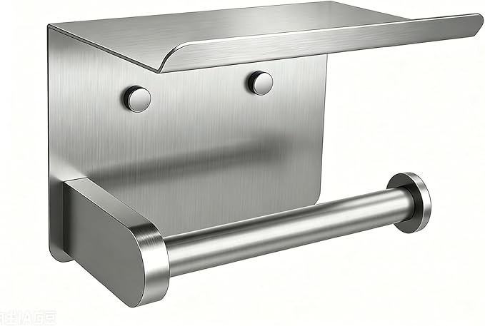 SetSail Toilet Paper Holder with Shelf Adhesive or Screw-in Bathroom Toilet Paper Roll Holders Wall Mount Heavy-Duty Brushed Nickel Tissue Holder for Bathroom Hardware Accessories