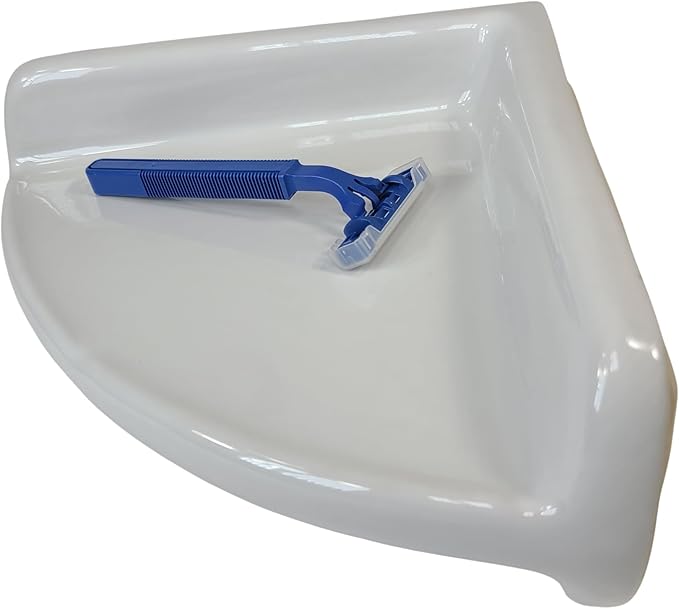 Snow White Ceramic Tile Shower Corner Shelf Tray Soap Dish Shampoo Caddy Vintage Mid Century Modern Retro