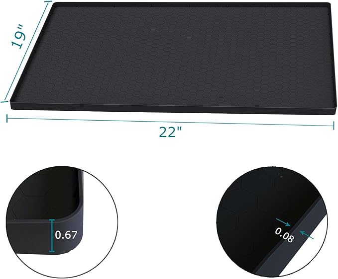 Under Sink Mat 22 x 19, Silicone Under Sink Protector Mat for Kitchen Waterproof, Easy to Clean Bathroom Cabinet Mat Organizers and Storage, Black