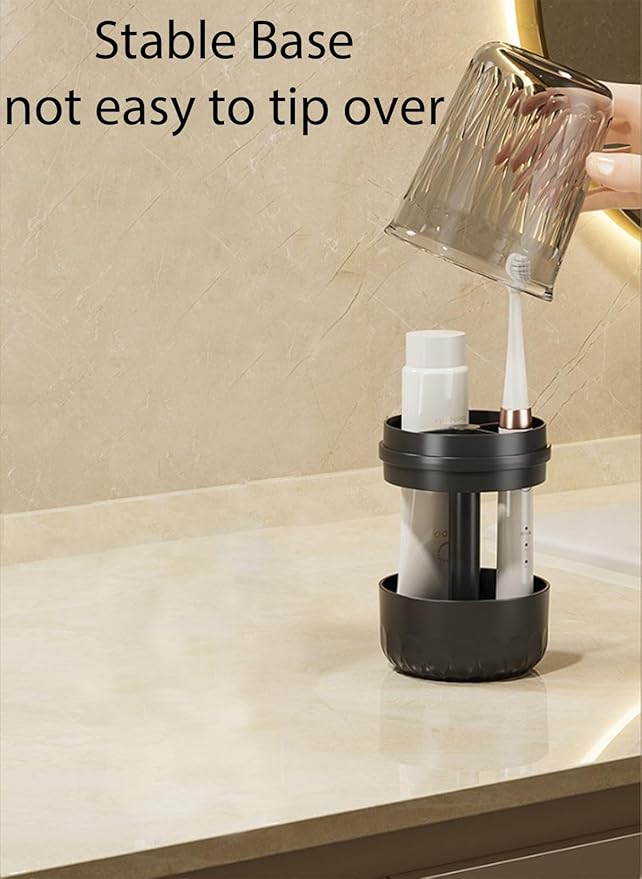Toothbrush Holder with Tooth Brush Cups, Height Adjustable Electric Toothbrush Toothpaste Storage Stand, Countertop 3 Slots Organizer, Bathrooms Shower Accessories Storage Rack (Black)