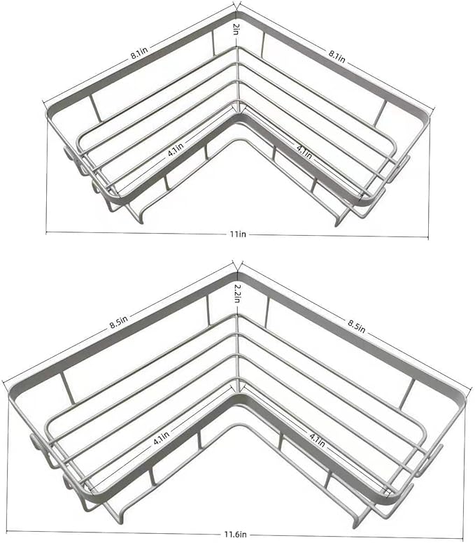 Shower Caddy 2 Pack, No Drilling Adhesive Bathroom Organizer Shelf Rack, Corner Shower Shelf with Hooks for Home Decor & Storage (White)
