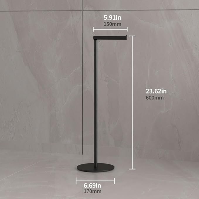 Bathroom Toilet Paper Holder Stand Modern Tissue Roll Stainless Steel Rustproof Freestanding Holder Matte Black (Black)