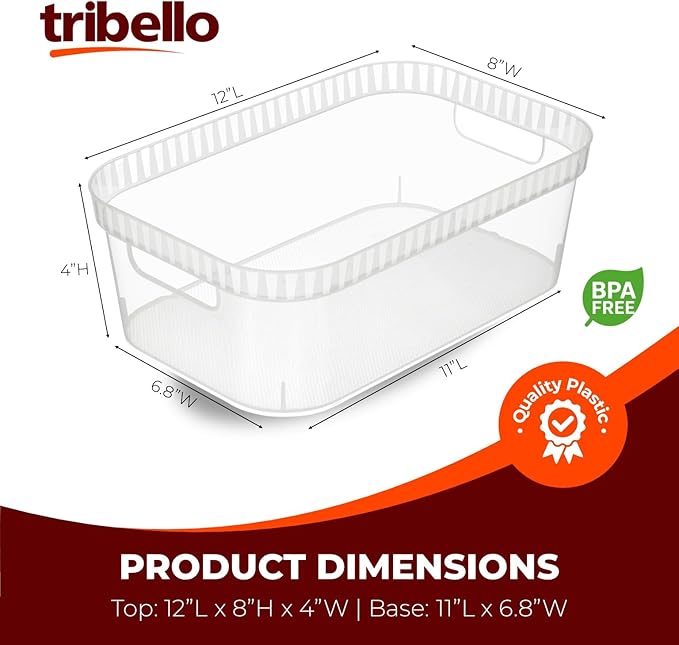 Tribello Modern Cabinet Organizers And Storage Pantry Shelf Organizer - Clear Plastic Storage Bins - (Medium - 12” X 8” X 4”)