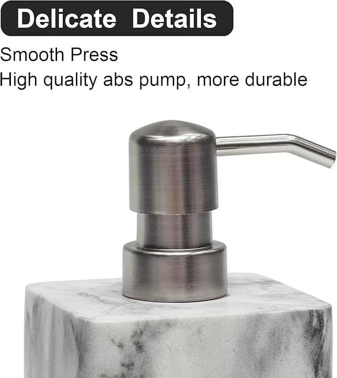 2Pcs/Set Resin Marble Style Soap Dispenser Sets -15oz Luxury Bathroom & Kitchen Dispenser with No-Leak Pump, Refillable for Soap/Lotion, Dish Hand Wash Shower Lotion Shampoo (White)