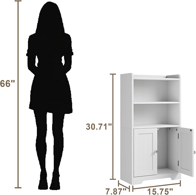 ChooChoo Small Bathroom Storage Cabinet, Narrow Toilet Paper Cabinet with 2 Door and Shelves, Freestanding Bathroom Floor Cabinet and Organizers for Small Spaces, 7.8" D * 15.7" W * 30.7" H, White