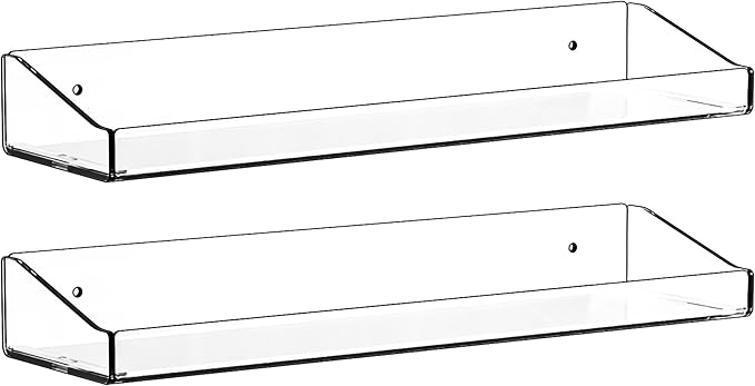 Yieach 4 Pack Clear Shower Shelves for Tile Walls,Adhesive Acrylic Bathroom Shelves Organizer and Storage,No Drill Acrylic Shower Wall Caddy & Shelf,Floating Shelves for Makeup,Perfume,Shampoo Holder