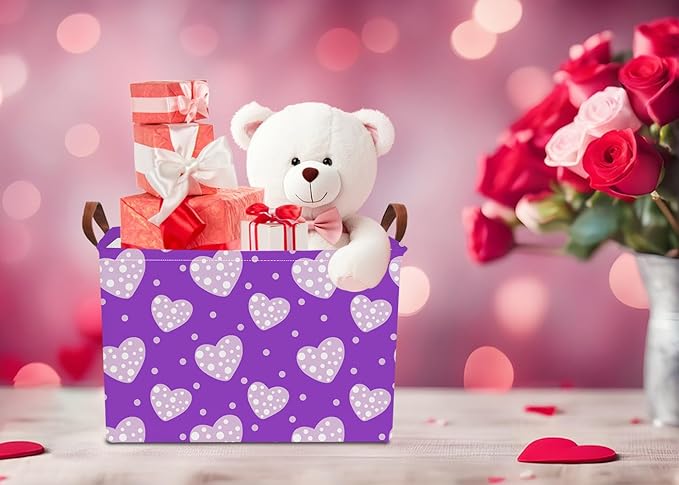 NTAOHAMPER Children's Day Gifts Father Purple Love Fabric Storage Basket Empty with Handles, Books Box, Baby Shower Baptism Lovely Storage24L(Purple Love)