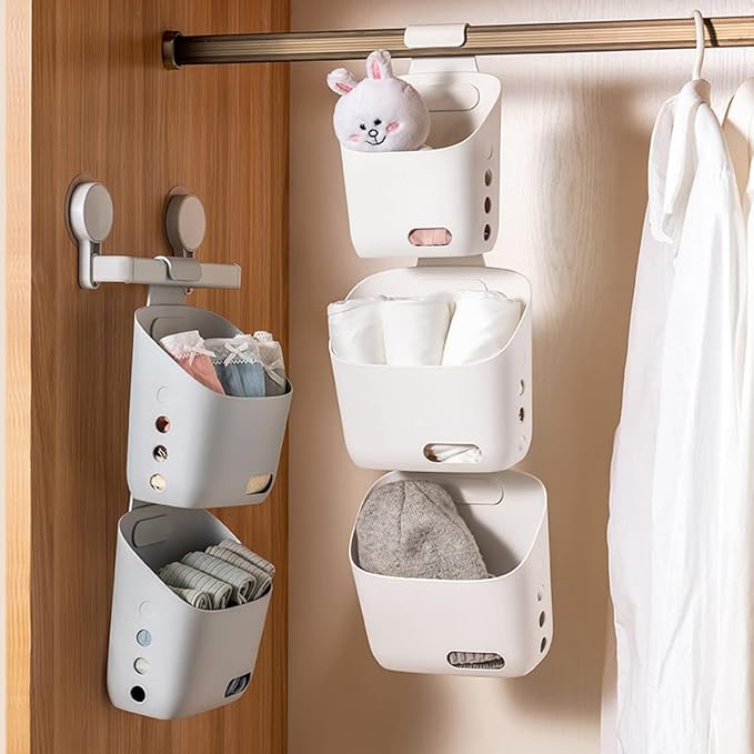 3 Pcs Hanging Shower Basket Caddy, Portable Walll Storage Organizer with Hooks for Bathroom Kithcen Dorm College, White