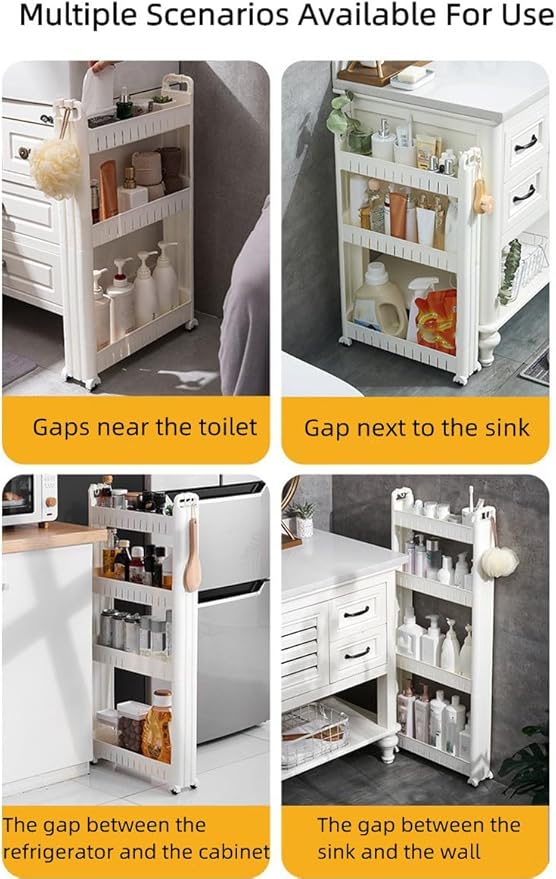 Slim Storage Car Durable Slim Storage Cabinet with Wheels Narrow Shelf Rack for Kitchen,Bathroom,Study,Office,Etc (4 Tier elevated)