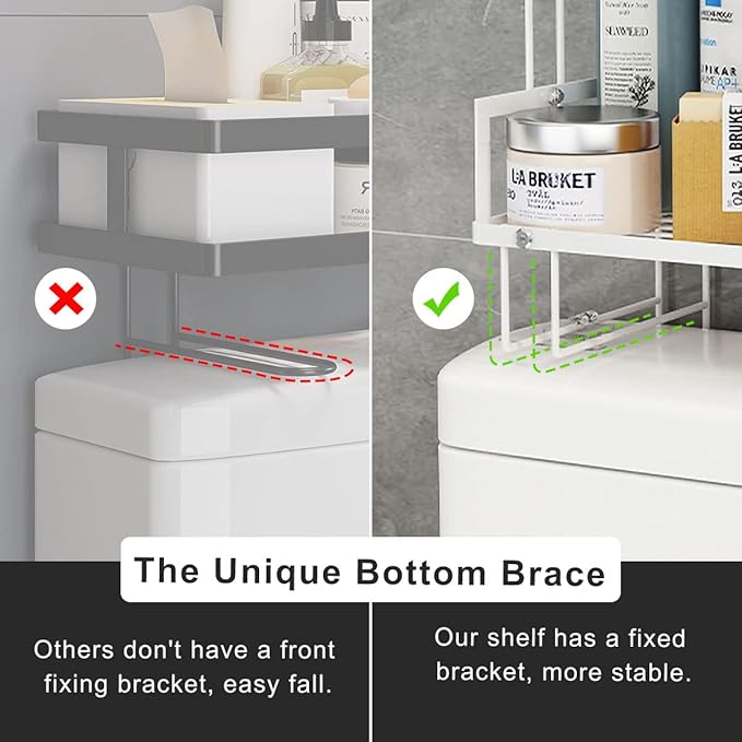 FLOLXNB Over The Toilet Storage,3-Tier Bathroom Organizer Shelves with Paper Holder, Multifunctional Toilet Rack,No Drilling Storage Shelf, Home Storage Space Saver Wall Mounting Design,White