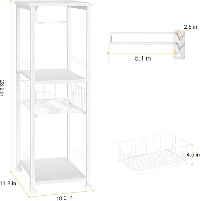 OYEAL Bathroom Storage Cabinet Freestanding Bath Shelf with Drawer Toilet Paper Storage Stand 3 Tier Towel Storage Organizer for Laundry Room Entryway Kitchen Pantry, White