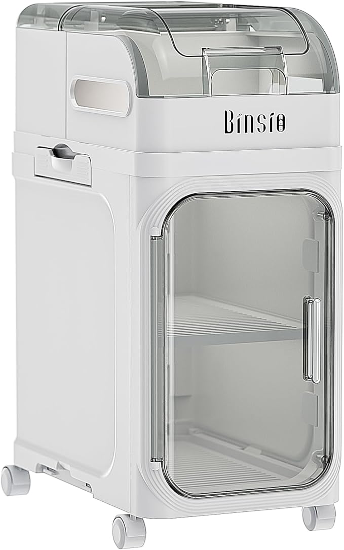 BINSIO 2-Tiers Bathroom Counter Organizer, Slim Bathroom Organizers and Storage, Toilet Paper Storage, Bathroom Organizer Storage Cabinet, Portable Laundry Room Organization, Plastic White Clear Doors