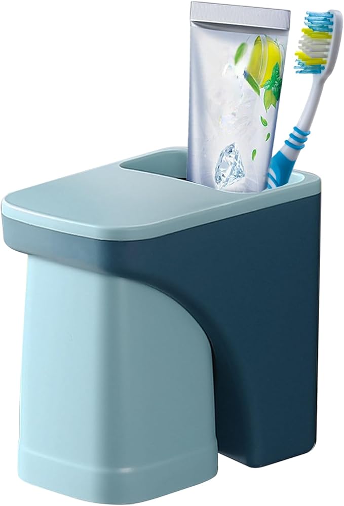 Toothbrush Holder for Bathroom，Wall Mounted Magnetic Suction Cup Set, sgzscl Bathroom Storage Organizer Space Saving for Family Daily Use (Square Blue)